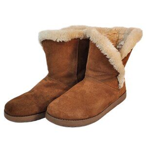 Women's Brown Suede Boots. Faux Fur Lined. Size 11
